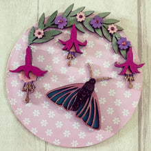 OL975 - MDF Luna Moth Fuschia round plaque - Olifantjie - Wooden - MDF - Lasercut - Blank - Craft - Kit - Mixed Media - UK