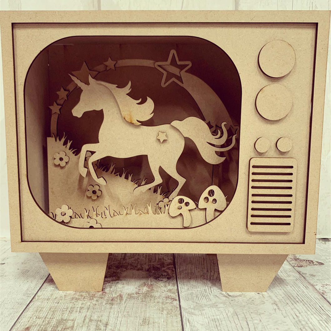 HC085 - MDF Large TV - Unicorn Scene - Olifantjie - Wooden - MDF - Lasercut - Blank - Craft - Kit - Mixed Media - UK