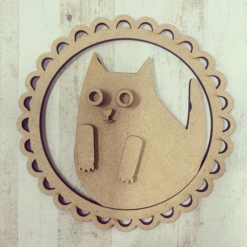 CH164 - MDF Crazy Cat Frame - optional backing - Olifantjie - Wooden - MDF - Lasercut - Blank - Craft - Kit - Mixed Media - UK