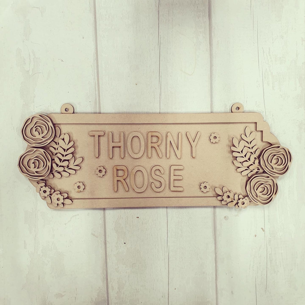 SS118- MDF Roses Themed Personalised Double Height  Street Sign - Olifantjie - Wooden - MDF - Lasercut - Blank - Craft - Kit - Mixed Media - UK