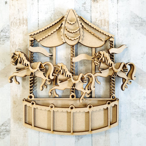 SJ438 - MDF Sarah Jane Carousel Horse Merry Go Round - Olifantjie - Wooden - MDF - Lasercut - Blank - Craft - Kit - Mixed Media - UK