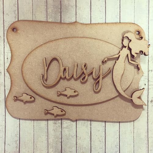 OP030 - MDF Mermaid Themed Personalised Plaque - Olifantjie - Wooden - MDF - Lasercut - Blank - Craft - Kit - Mixed Media - UK