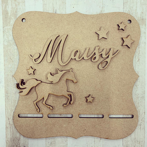 BH018 - MDF Horse Themed - Medal / Bow Holder - Personalised & Choice of Shape - Olifantjie - Wooden - MDF - Lasercut - Blank - Craft - Kit - Mixed Media - UK