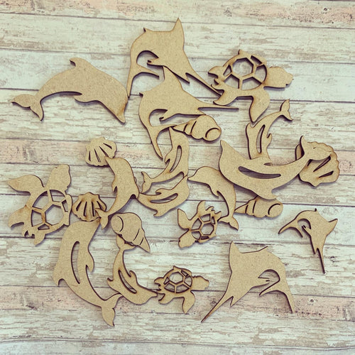 Sale OL548 - MDF Mixed Sea-life shapes 30g - Olifantjie - Wooden - MDF - Lasercut - Blank - Craft - Kit - Mixed Media - UK