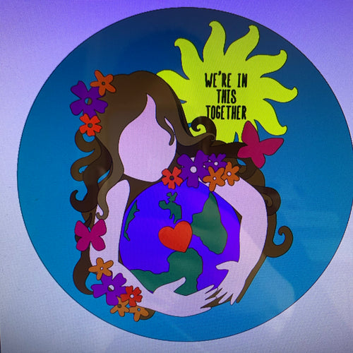 OL374 - MDF Large “We’re in this together” Mother Nature Sun plaque - Olifantjie - Wooden - MDF - Lasercut - Blank - Craft - Kit - Mixed Media - UK