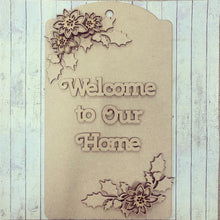 DT006 - MDF Large Hanging Door Tag / Luggage - Full Poinsettia & Holly Corners - Olifantjie - Wooden - MDF - Lasercut - Blank - Craft - Kit - Mixed Media - UK