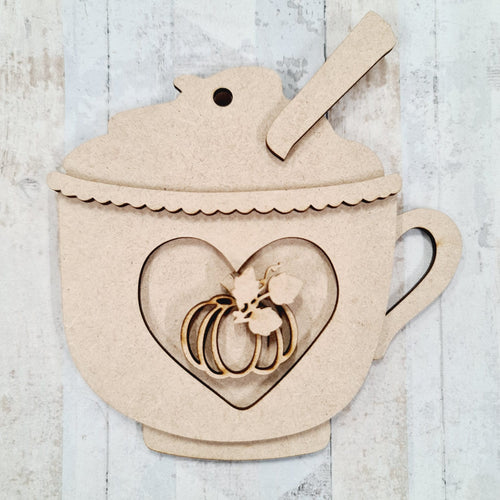 SJ482 - MDF Cup Bauble Hanging Decoration  Sarah Jane design - pumpkin and cream - Olifantjie - Wooden - MDF - Lasercut - Blank - Craft - Kit - Mixed Media - UK