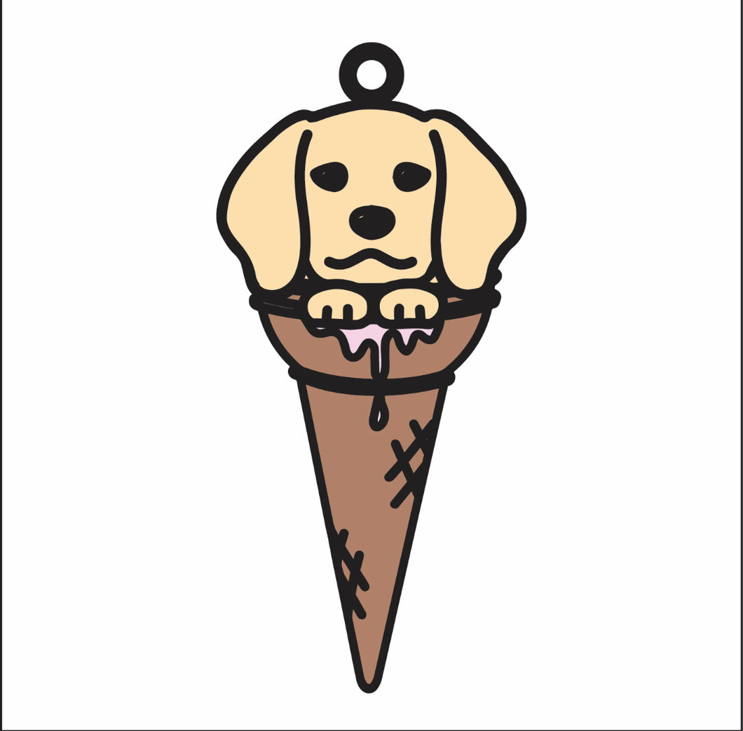 DN019 - MDF Doodle Dog 2 Icecream Hanging - With or without Banner - Olifantjie - Wooden - MDF - Lasercut - Blank - Craft - Kit - Mixed Media - UK
