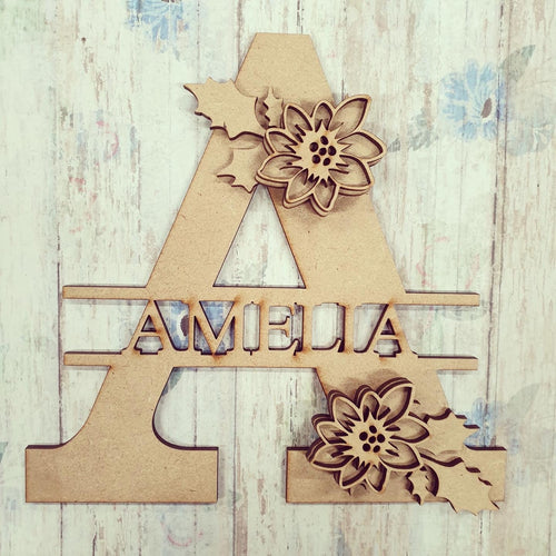 FL040 - Poinsettia MDF Personalised Split Letter - Olifantjie - Wooden - MDF - Lasercut - Blank - Craft - Kit - Mixed Media - UK