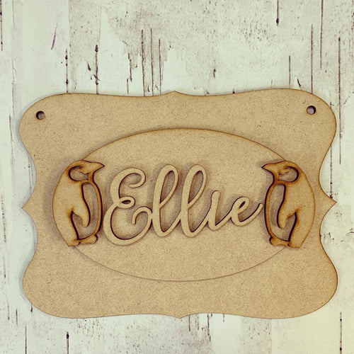 OP052 - MDF Penguin Themed Personalised Plaque - Olifantjie - Wooden - MDF - Lasercut - Blank - Craft - Kit - Mixed Media - UK
