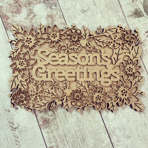 CH207 - MDF Layered Christmas Word Art Plaque - Season’s Greetings - Olifantjie - Wooden - MDF - Lasercut - Blank - Craft - Kit - Mixed Media - UK