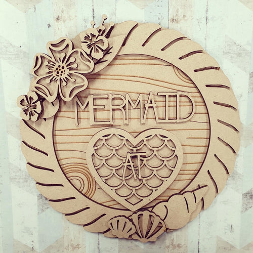 OL631 - MDF Mermaid at Heart circle driftwood sign - Olifantjie - Wooden - MDF - Lasercut - Blank - Craft - Kit - Mixed Media - UK