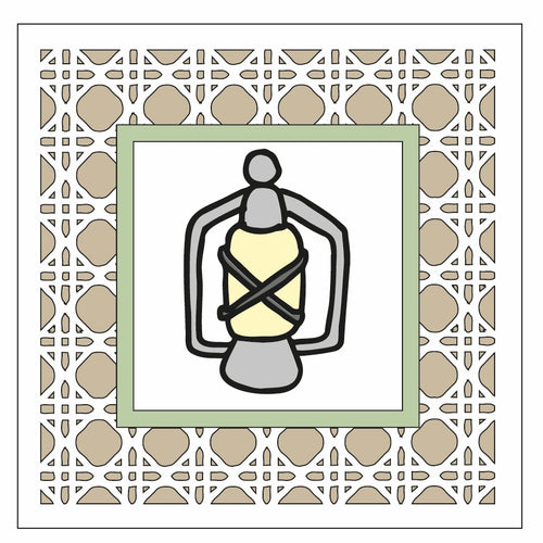 OL1821 - MDF Rattan effect square plaque - Holiday Doodles - Camping - Lantern - Olifantjie - Wooden - MDF - Lasercut - Blank - Craft - Kit - Mixed Media - UK