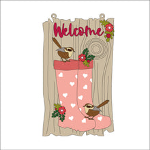 OL1327 - MDF ‘Welcome’ Wren Bird Large Wellies Plaque - Olifantjie - Wooden - MDF - Lasercut - Blank - Craft - Kit - Mixed Media - UK