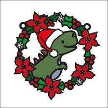 OL2707  - MDF Christmas Dinosaur doodle Holly Bauble - Dino 1 - Olifantjie - Wooden - MDF - Lasercut - Blank - Craft - Kit - Mixed Media - UK