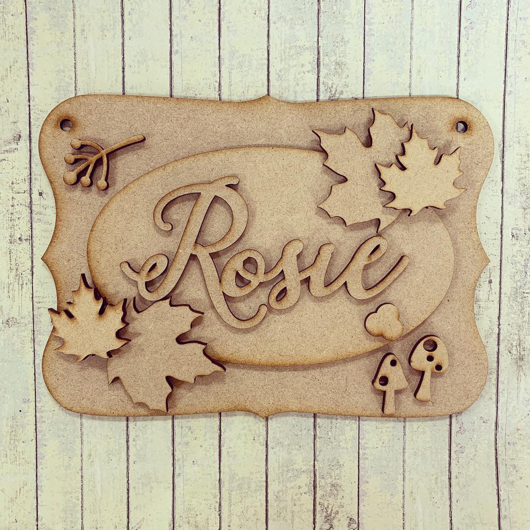 OP041 - MDF Autumn Maple Leaf Themed Personalised Plaque - Olifantjie - Wooden - MDF - Lasercut - Blank - Craft - Kit - Mixed Media - UK