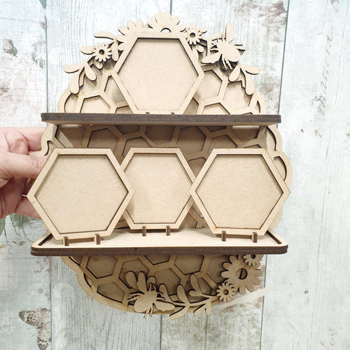 OL664 - MDF Bee Hive Hanging Shelves with frames - Olifantjie - Wooden - MDF - Lasercut - Blank - Craft - Kit - Mixed Media - UK