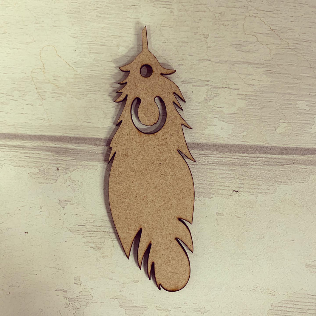 FE005 - MDF Horse shoe Hanging Feather - Olifantjie - Wooden - MDF - Lasercut - Blank - Craft - Kit - Mixed Media - UK