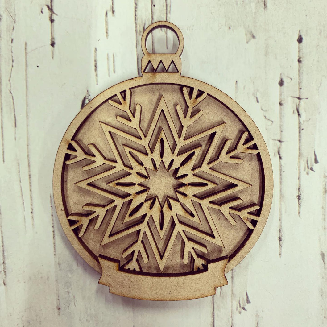 BD008 - Snowflake Bauble with banner - Olifantjie - Wooden - MDF - Lasercut - Blank - Craft - Kit - Mixed Media - UK