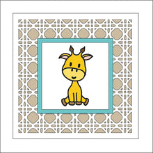 OL1734 - MDF Rattan effect square plaque with jungle doodle - Giraffe - Olifantjie - Wooden - MDF - Lasercut - Blank - Craft - Kit - Mixed Media - UK
