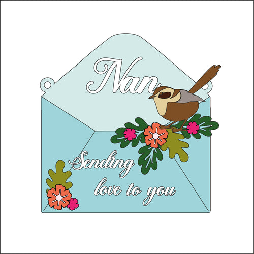 OL1338 - MDF Wren Floral Envelope Personalised Kit - Olifantjie - Wooden - MDF - Lasercut - Blank - Craft - Kit - Mixed Media - UK