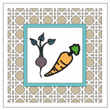 OL1660- MDF Rattan effect square plaque - Gardening Doodles - Carrot and Beetroot - Olifantjie - Wooden - MDF - Lasercut - Blank - Craft - Kit - Mixed Media - UK