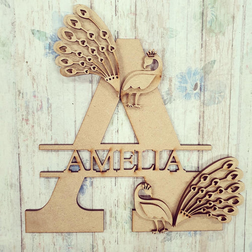 FL019 - Peacocks MDF Personalised Split Letter - Olifantjie - Wooden - MDF - Lasercut - Blank - Craft - Kit - Mixed Media - UK