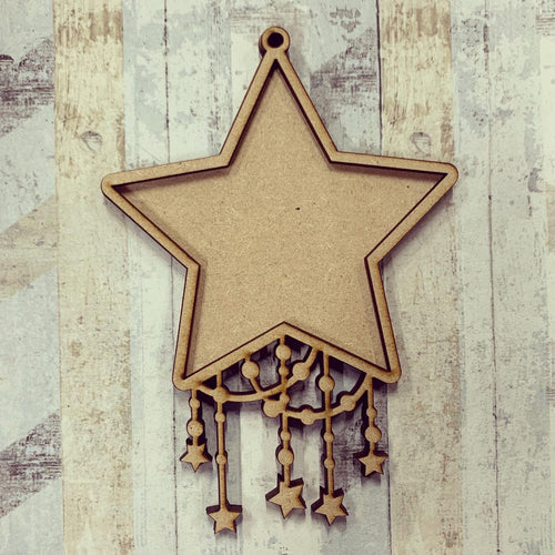 OL449 - MDF Intricate Star Hanging Frame - Olifantjie - Wooden - MDF - Lasercut - Blank - Craft - Kit - Mixed Media - UK