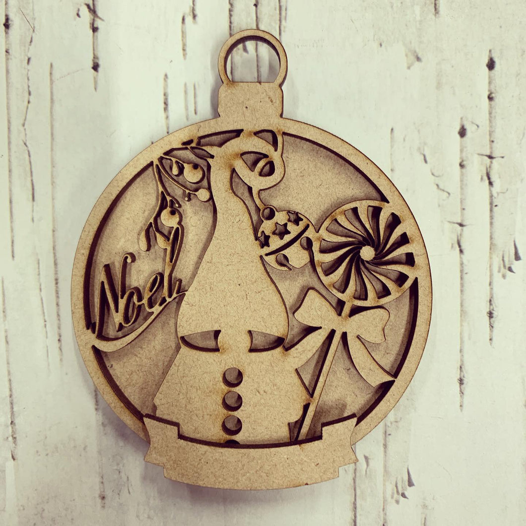 BD005 - Gnome and Lollipop Christmas Bauble - with banner - Olifantjie - Wooden - MDF - Lasercut - Blank - Craft - Kit - Mixed Media - UK