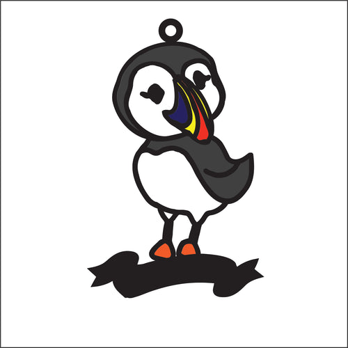 OL2766 - MDF Puffin Doodle Hanging - style 1- with or without banner - Olifantjie - Wooden - MDF - Lasercut - Blank - Craft - Kit - Mixed Media - UK