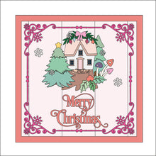 OL2548  - MDF Farmhouse Christmas - Square layered Plaque -  Woodland Cottage - wording options - Olifantjie - Wooden - MDF - Lasercut - Blank - Craft - Kit - Mixed Media - UK