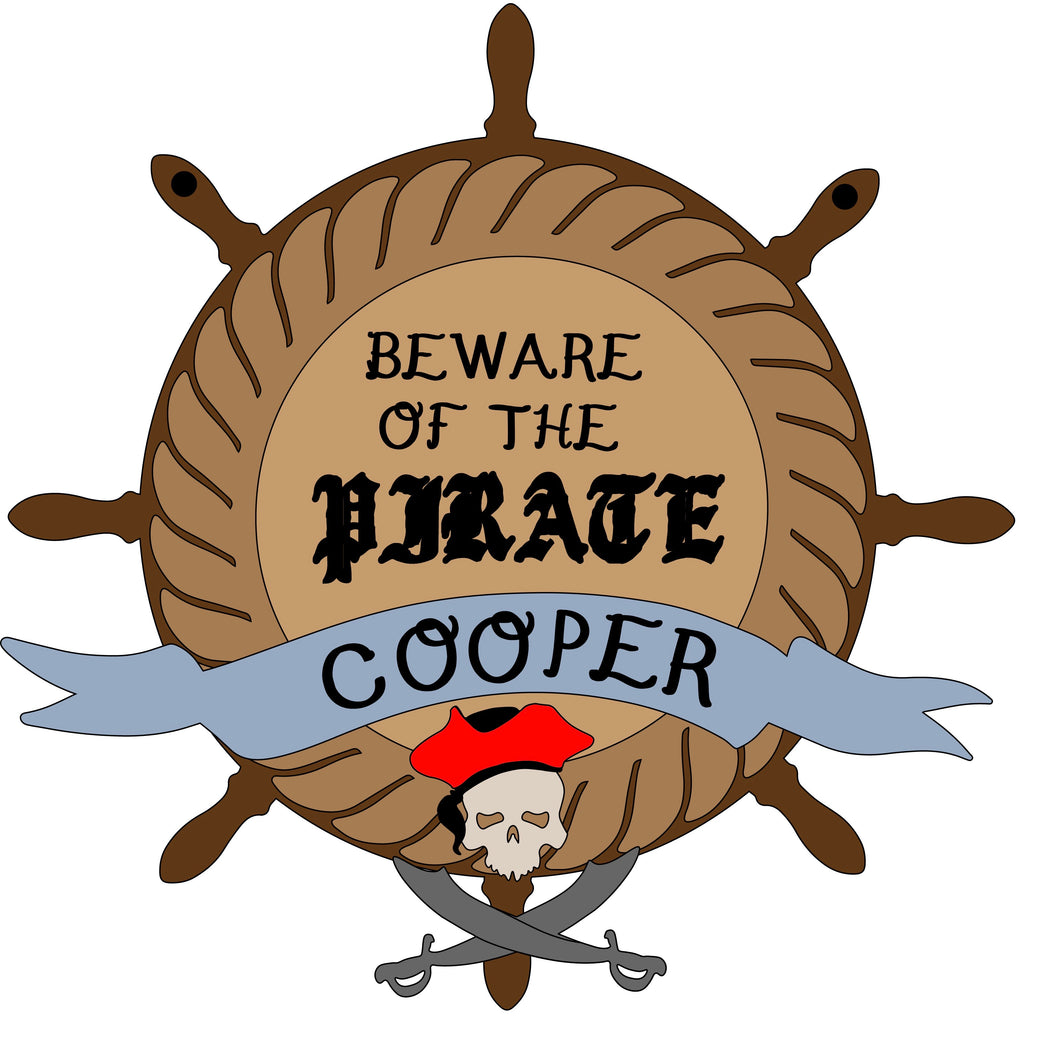 OL380 - MDF Large Personalised ‘Beware of the pirate’  Plaque - Olifantjie - Wooden - MDF - Lasercut - Blank - Craft - Kit - Mixed Media - UK