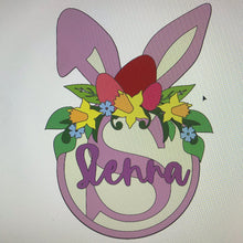 OL1187 - MDF Personalised Floral Easter Bunny Initial Hanging Bauble - Olifantjie - Wooden - MDF - Lasercut - Blank - Craft - Kit - Mixed Media - UK