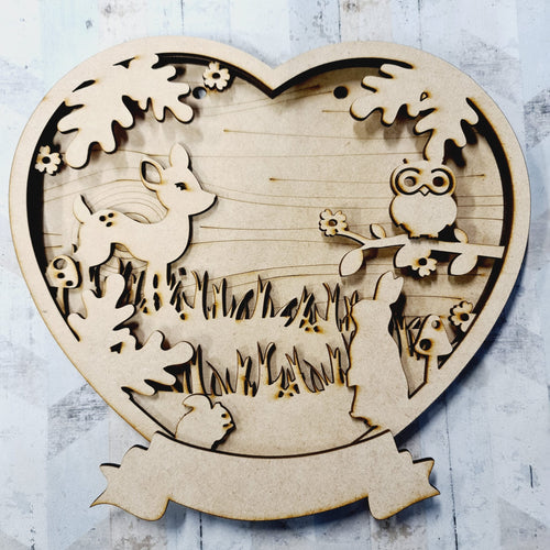 OL1283 - MDF Layered Heart Woodland Scene - Olifantjie - Wooden - MDF - Lasercut - Blank - Craft - Kit - Mixed Media - UK