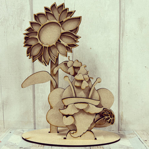 OL3019 - MDF Freestanding Sunflower Gnome - Olifantjie - Wooden - MDF - Lasercut - Blank - Craft - Kit - Mixed Media - UK