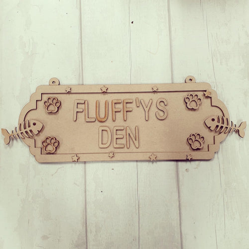 SS100 - MDF Cat Themed Personalised Double Height Personalised Street Sign - Olifantjie - Wooden - MDF - Lasercut - Blank - Craft - Kit - Mixed Media - UK