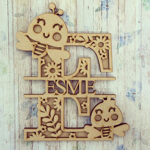 SL012 - Cute Bee Themed Split Layered Personalised Letter - Olifantjie - Wooden - MDF - Lasercut - Blank - Craft - Kit - Mixed Media - UK