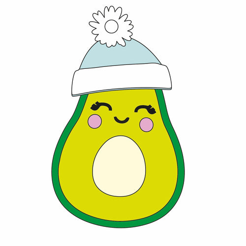 OL1352 - Avocado Dress up - Optional Hole - Bobble Hat - Eyelashes Eyes - Olifantjie - Wooden - MDF - Lasercut - Blank - Craft - Kit - Mixed Media - UK