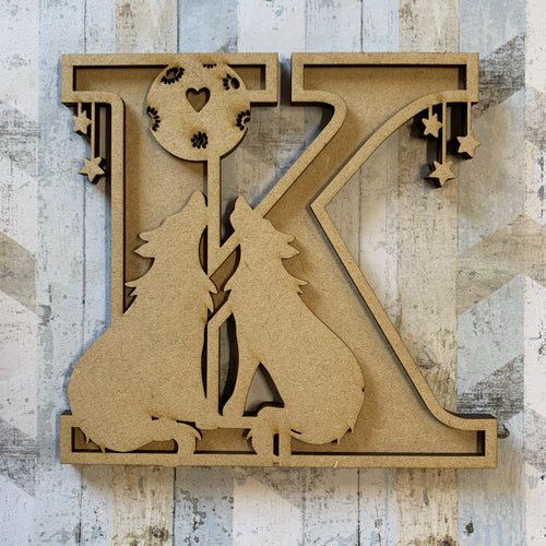 DL041 - MDF Wolves Themed Layered Letter (without name) - Olifantjie - Wooden - MDF - Lasercut - Blank - Craft - Kit - Mixed Media - UK