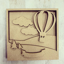 LH017 - MDF Hot Air Balloon Frame Square 3D Plaque - Two Sizes - Olifantjie - Wooden - MDF - Lasercut - Blank - Craft - Kit - Mixed Media - UK