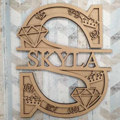 SL067 -  Diamond Themed Split Layered Personalised With Name Letter - Olifantjie - Wooden - MDF - Lasercut - Blank - Craft - Kit - Mixed Media - UK