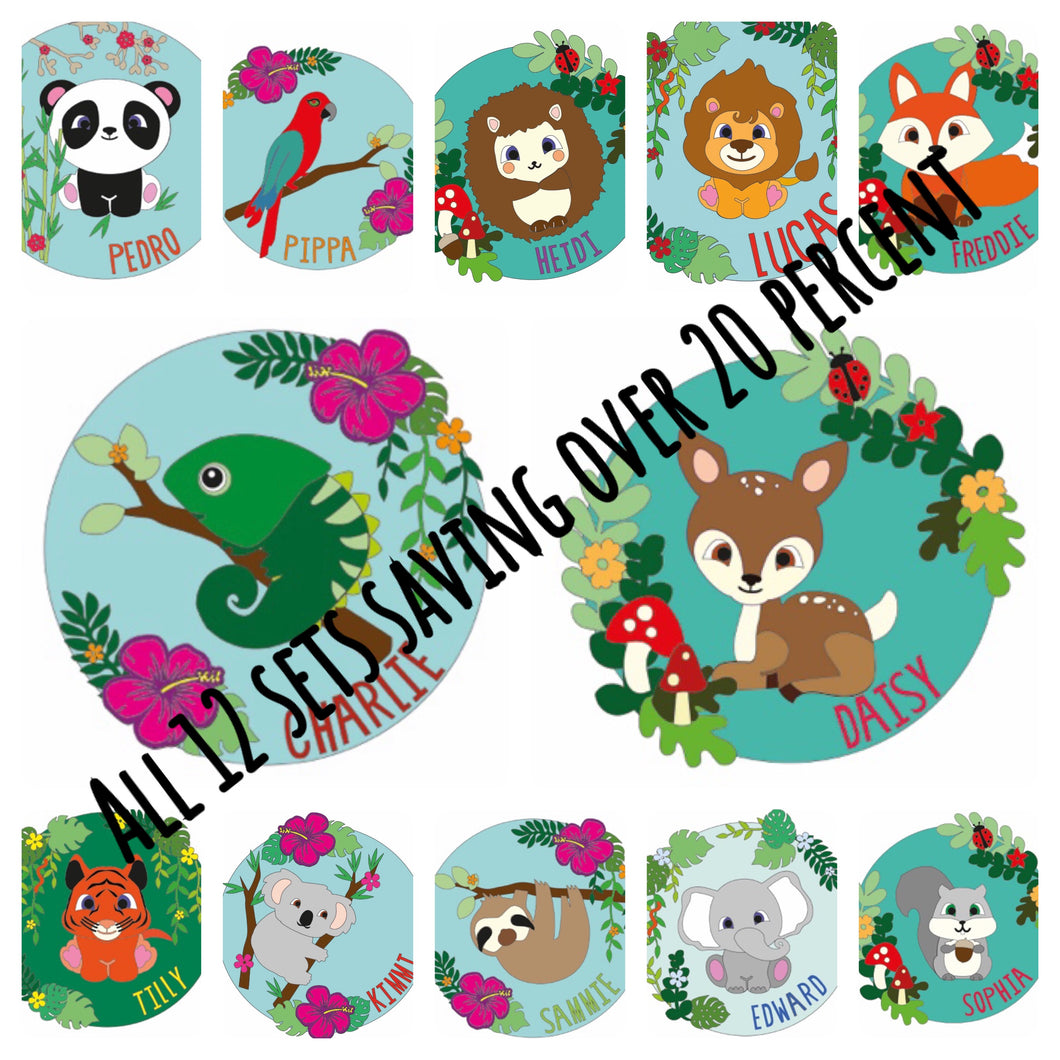 OL1398 - Bundle 12 Animal Name Plaques save over 20%! - Olifantjie - Wooden - MDF - Lasercut - Blank - Craft - Kit - Mixed Media - UK