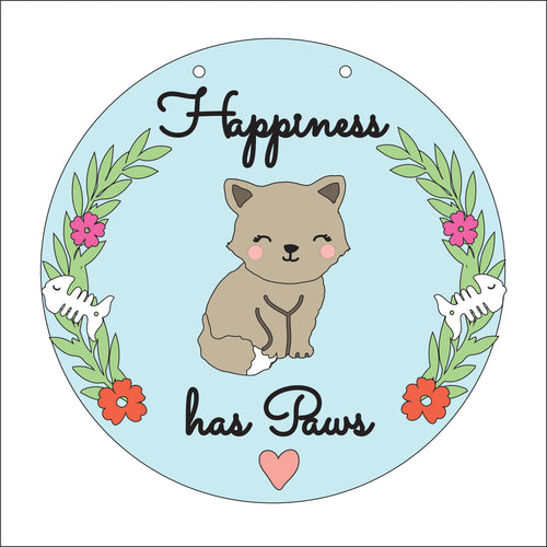 OL2852 - MDF Cat - Happiness has paws - Olifantjie - Wooden - MDF - Lasercut - Blank - Craft - Kit - Mixed Media - UK