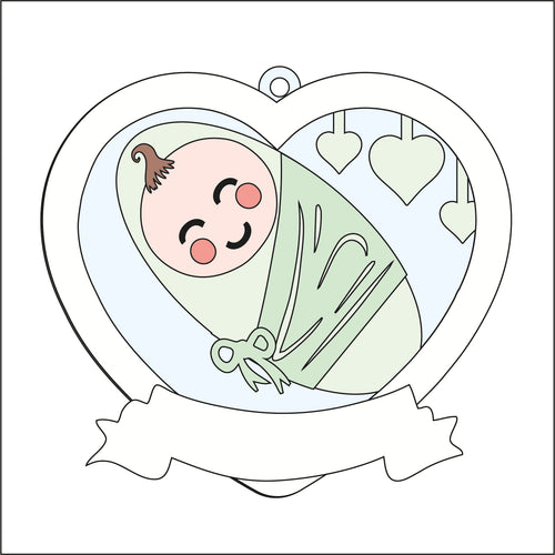OL2759 - MDF Layered Heart  hanging with backing - Baby - Olifantjie - Wooden - MDF - Lasercut - Blank - Craft - Kit - Mixed Media - UK