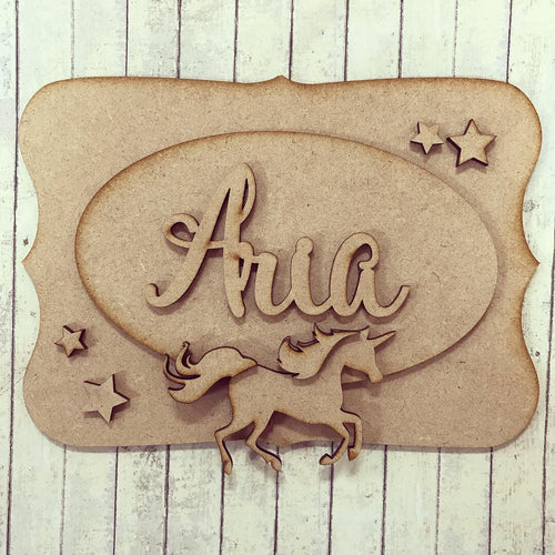 OP005 - MDF Unicorn Themed Personalised Plaque - Olifantjie - Wooden - MDF - Lasercut - Blank - Craft - Kit - Mixed Media - UK