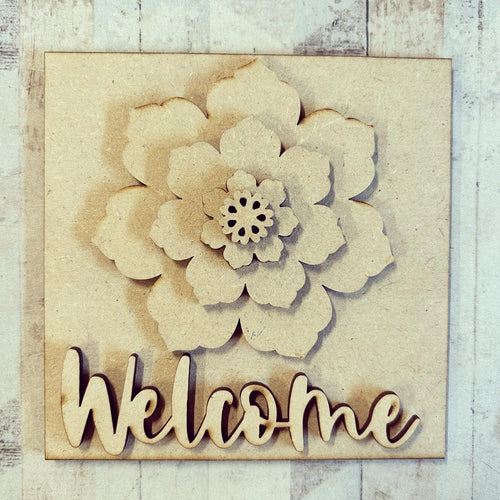 OL3094 - MDF Ladder Insert Tile - Floral Welcome - Olifantjie - Wooden - MDF - Lasercut - Blank - Craft - Kit - Mixed Media - UK