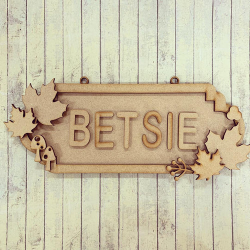 SS092 - MDF Autumn Maple Leaf Theme Personalised Street Sign - Small (6 letters) - Olifantjie - Wooden - MDF - Lasercut - Blank - Craft - Kit - Mixed Media - UK