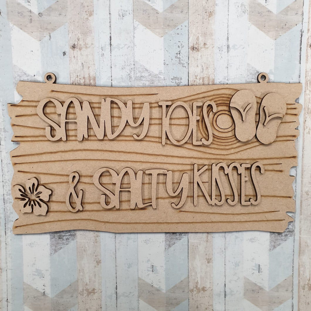 OL624  - MDF ‘Sandy Toes and Salty Kisses’ driftwood sign - Olifantjie - Wooden - MDF - Lasercut - Blank - Craft - Kit - Mixed Media - UK