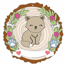 OL1273 - MDF Cute Cat Woodslice Floral Plaque - Olifantjie - Wooden - MDF - Lasercut - Blank - Craft - Kit - Mixed Media - UK