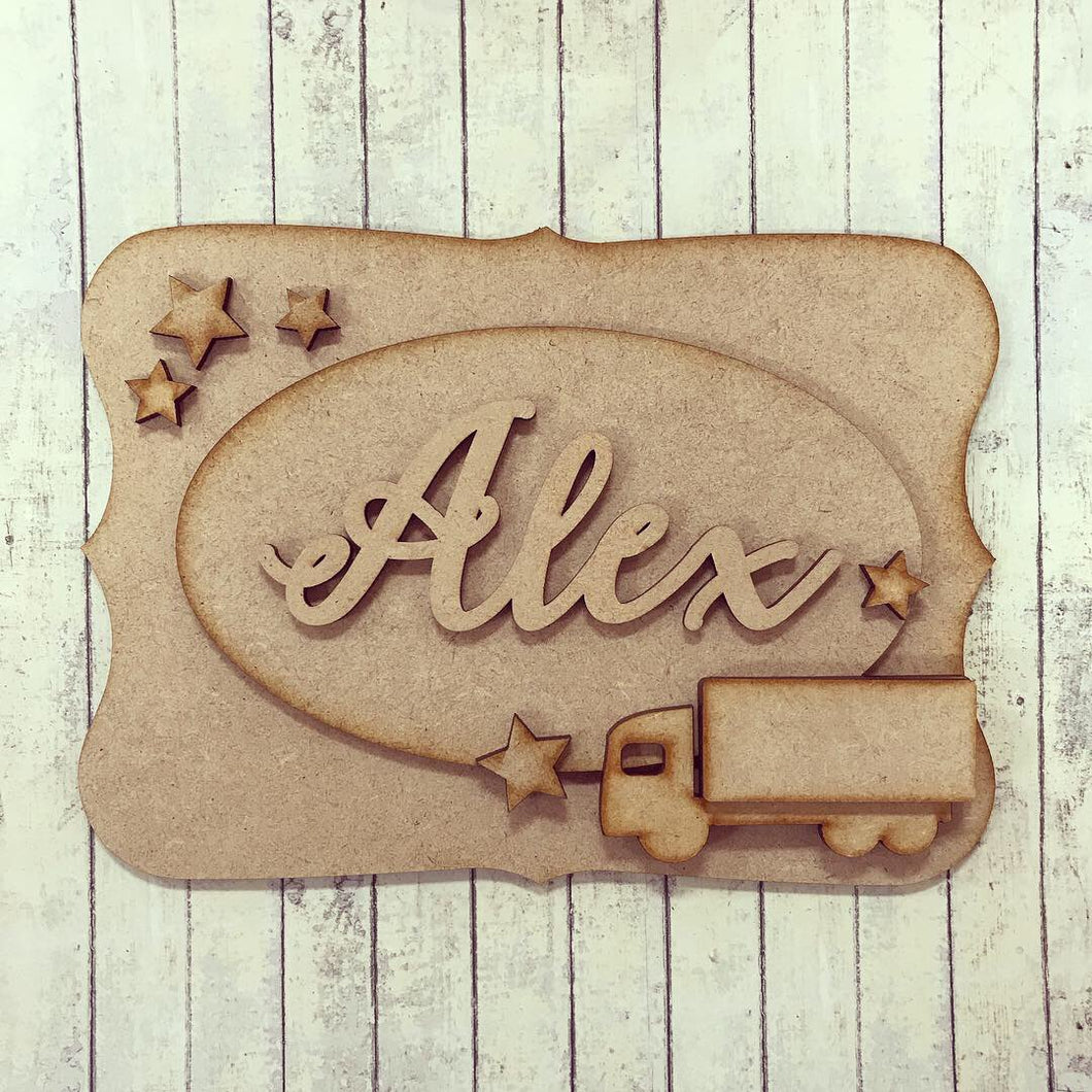 OP025 - MDF Truck Themed Personalised Plaque - Olifantjie - Wooden - MDF - Lasercut - Blank - Craft - Kit - Mixed Media - UK